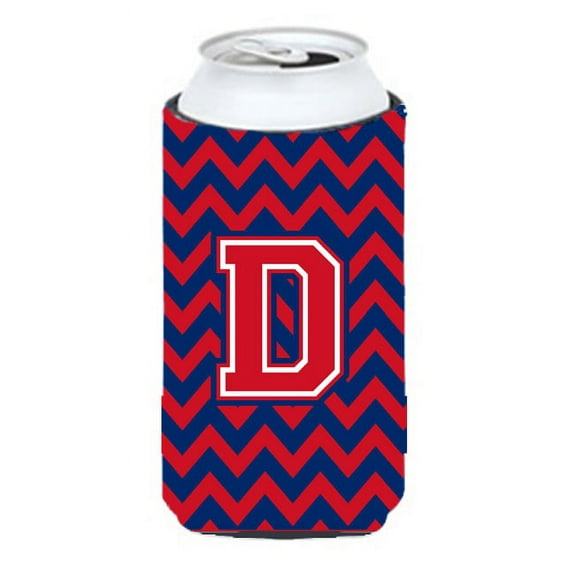 Caroline's Treasures CJ1054-DTBC Letter D Chevron Yale Blue and Crimson Tall Boy Hugger, Tall Boy, multicolor