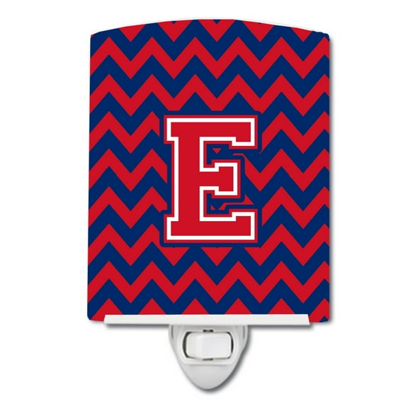 Caroline's Treasures CJ1054-ECNL Letter E Chevron Yale Blue and Crimson Ceramic Night Light, 6x4x3", multicolor