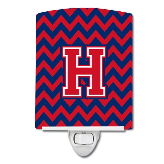 Letter H Chevron Yale Blue and Crimson Ceramic Night Light