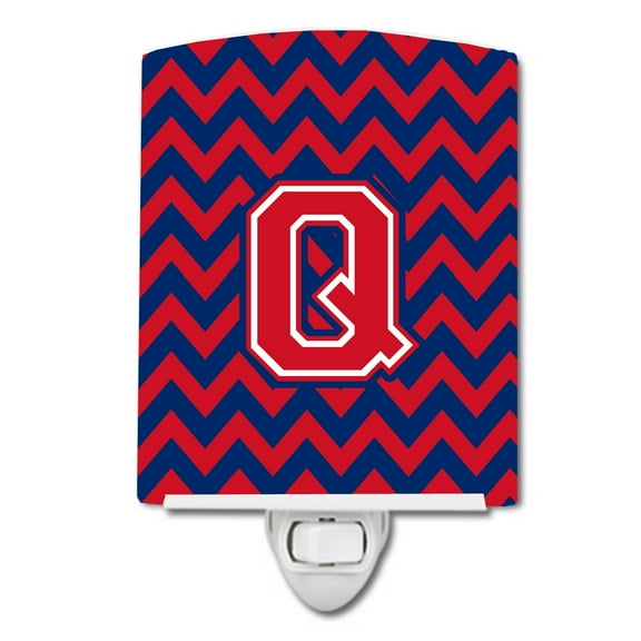 Caroline's Treasures CJ1054-QCNL Letter Q Chevron Yale Blue and Crimson Ceramic Night Light, 6x4x3", multicolor