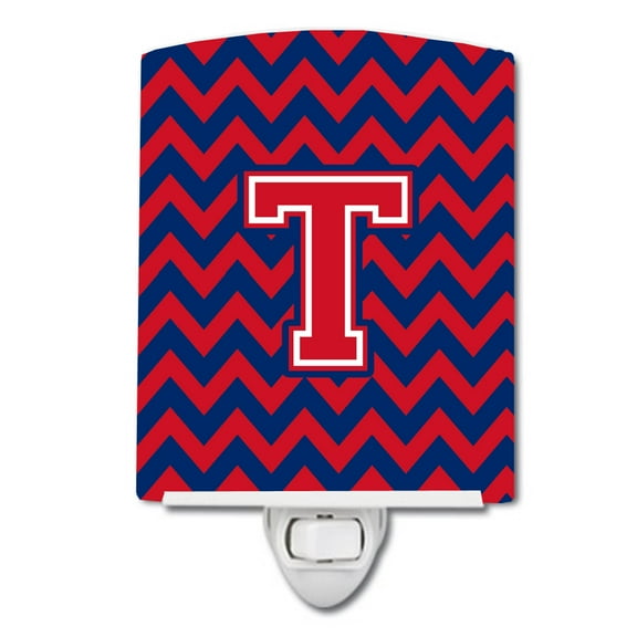 Caroline's Treasures CJ1054-TCNL Letter T Chevron Yale Blue and Crimson Ceramic Night Light, 6x4x3", multicolor