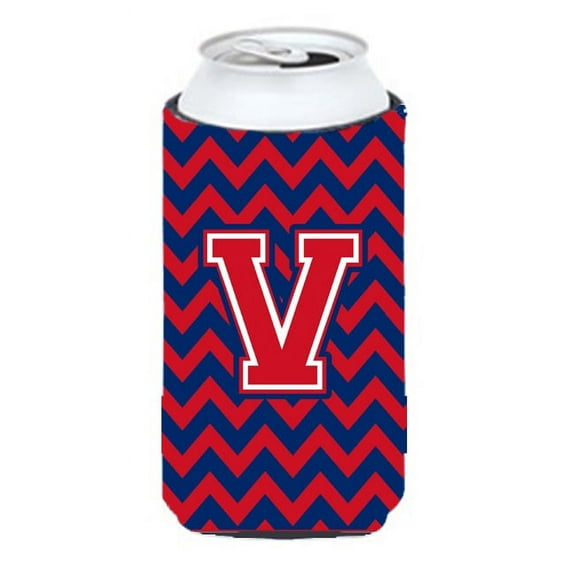 Caroline's Treasures CJ1054-VTBC Letter V Chevron Yale Blue and Crimson Tall Boy Hugger, Tall Boy, multicolor