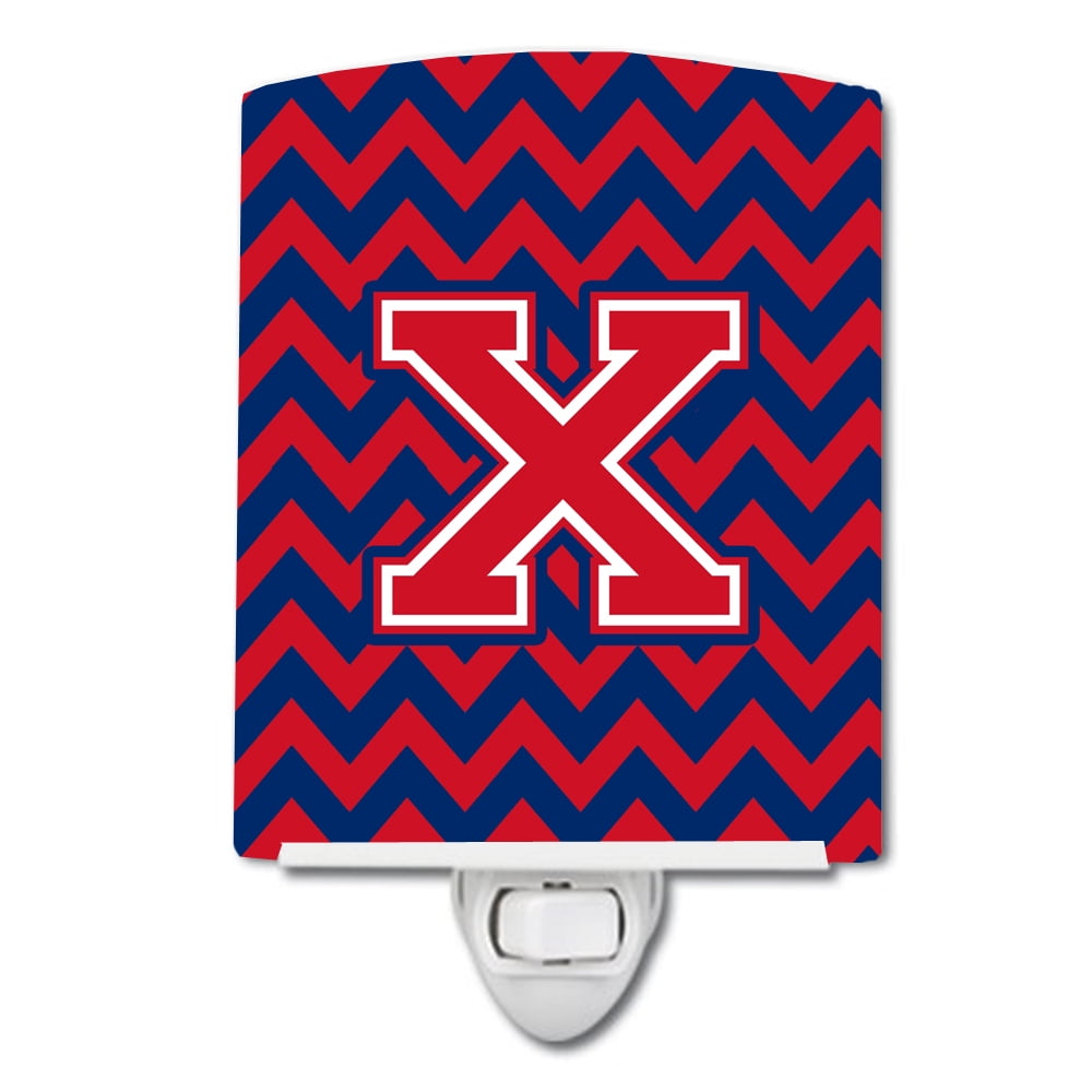 Caroline's Treasures CJ1054-XCNL Letter X Chevron Yale Blue and Crimson Ceramic Night Light, 6x4x3", multicolor