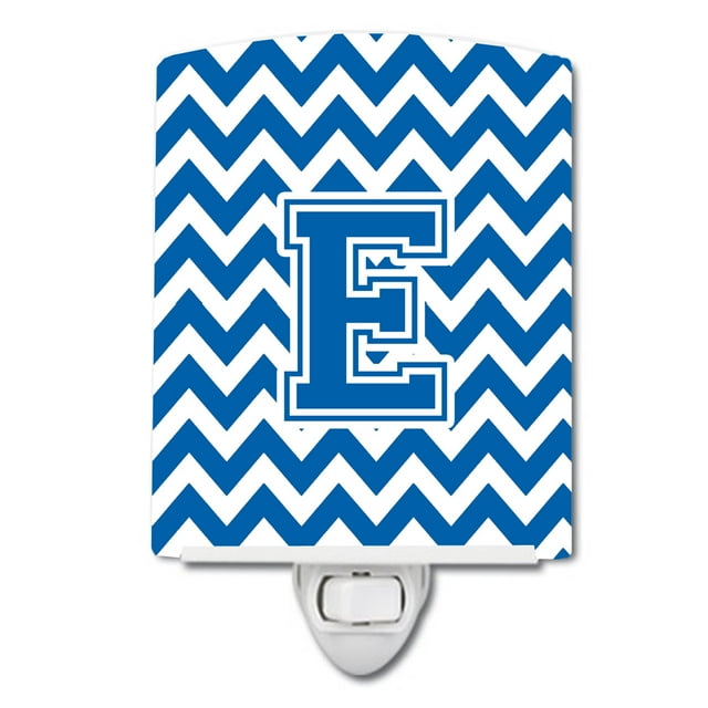 Caroline's Treasures CJ1056-ECNL Letter E Chevron Blue and White Ceramic Night Light, 6x4x3", multicolor