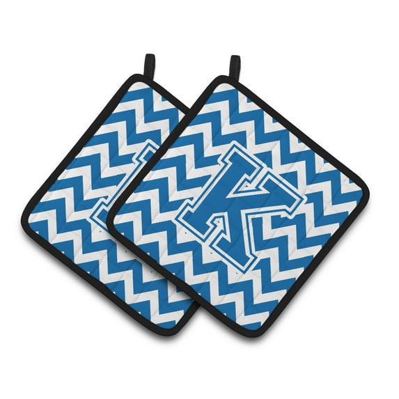 Letter K Chevron Blue and White Pair of Pot Holders