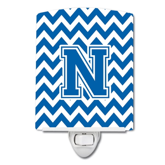 Caroline's Treasures CJ1056-NCNL Letter N Chevron Blue and White Ceramic Night Light, 6x4x3", multicolor
