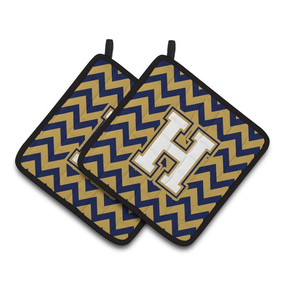 Caroline's Treasures CJ1057-HPTHD Letter H Chevron Navy Blue and Gold Pair of Pot Holders, 7.5HX7.5W, multicolor