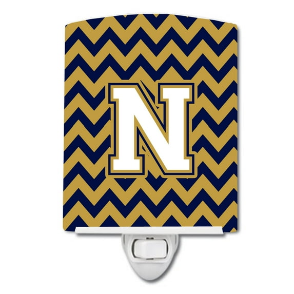 Caroline's Treasures CJ1057-NCNL Letter N Chevron Navy Blue and Gold Ceramic Night Light, 6x4x3", multicolor