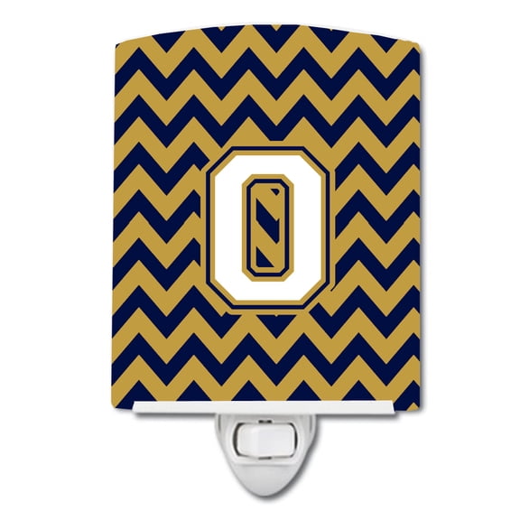 Caroline's Treasures CJ1057-OCNL Letter O Chevron Navy Blue and Gold Ceramic Night Light, 6x4x3", multicolor