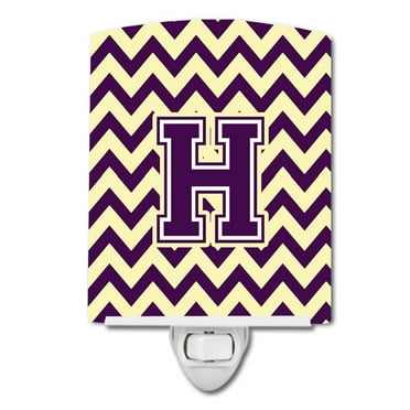 Caroline's Treasures CJ1058-HCNL Letter H Chevron Purple and Gold Ceramic Night Light, 6x4x3", multicolor