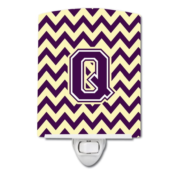 Letter Q Chevron Purple and Gold Ceramic Night Light