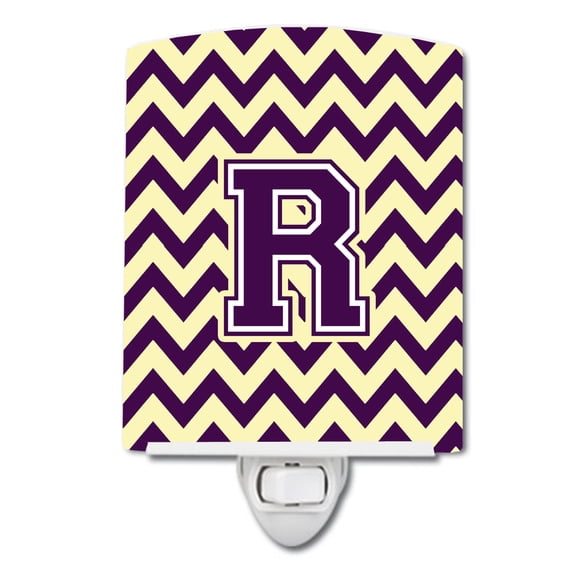 Caroline's Treasures CJ1058-RCNL Letter R Chevron Purple and Gold Ceramic Night Light, 6x4x3", multicolor