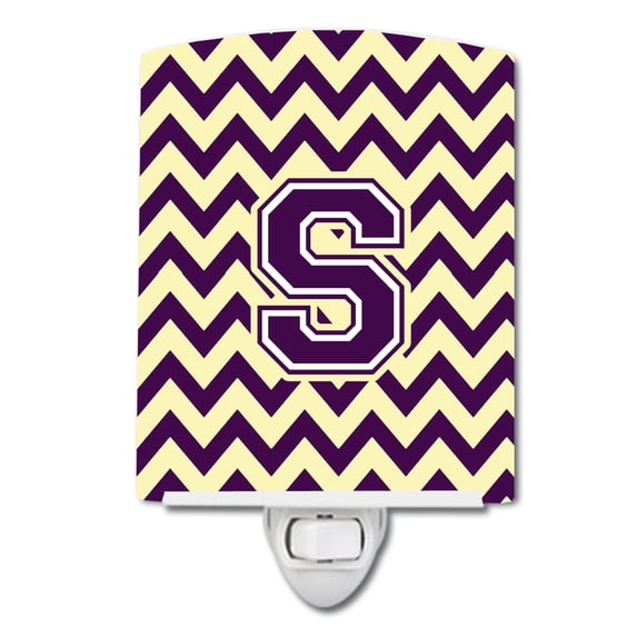 Caroline's Treasures CJ1058-SCNL Letter S Chevron Purple and Gold Ceramic Night Light, 6x4x3", multicolor