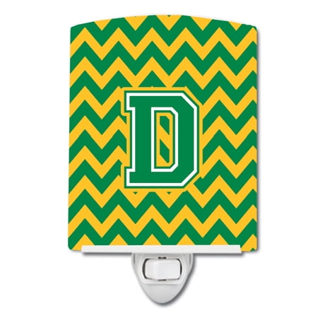 Caroline's Treasures CJ1059-DCNL Letter D Chevron Green and Gold Ceramic Night Light, 6x4x3", multicolor