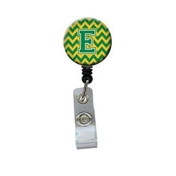 Carolines Treasures CJ1059-EBR Letter E Chevron Green & Gold Retractable Badge Reel