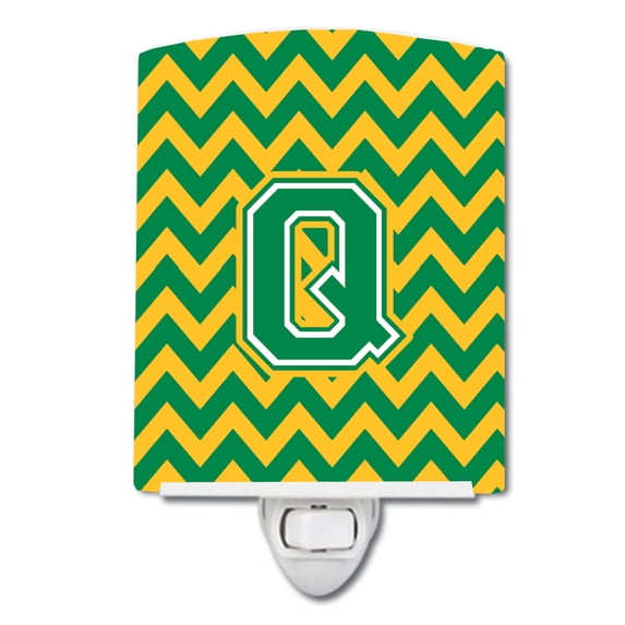 Letter Q Chevron Green and Gold Ceramic Night Light