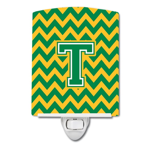 Letter T Chevron Green and Gold Ceramic Night Light