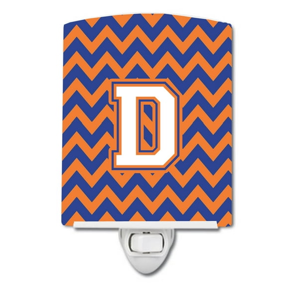 Caroline's Treasures CJ1060-DCNL Letter D Chevron Blue and Orange #3 Ceramic Night Light, 6x4x3", multicolor