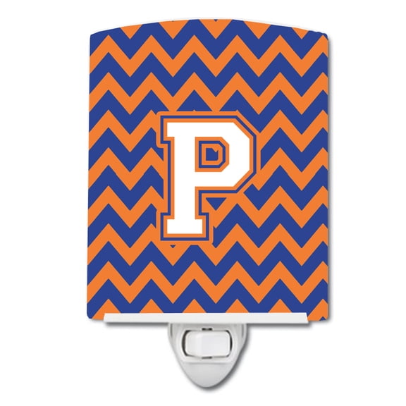 Caroline's Treasures CJ1060-PCNL Letter P Chevron Blue and Orange #3 Ceramic Night Light, 6x4x3", multicolor