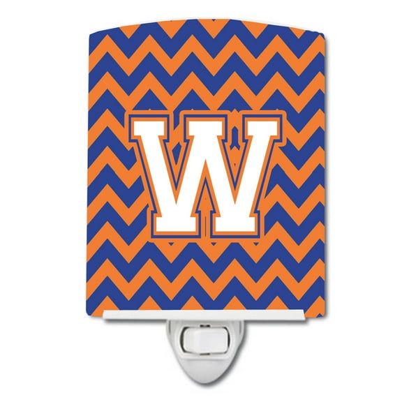 Caroline's Treasures CJ1060-WCNL Letter W Chevron Blue and Orange #3 Ceramic Night Light, 6x4x3", multicolor