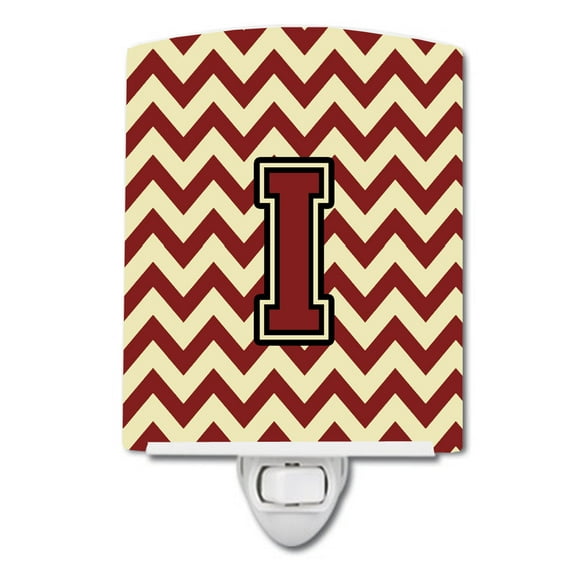 Caroline's Treasures CJ1061-ICNL Letter I Chevron Maroon and Gold Ceramic Night Light, 6x4x3", multicolor