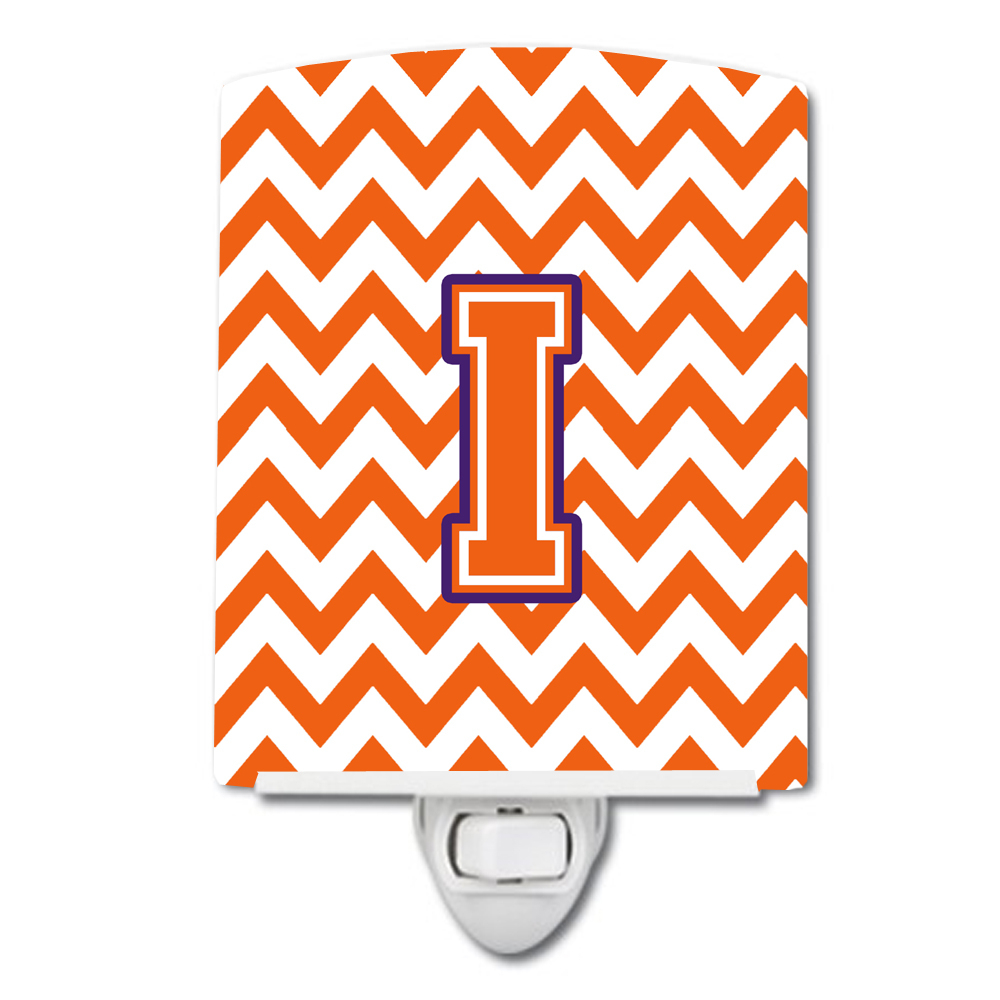Caroline's Treasures CJ1062-ICNL Letter I Chevron Orange and Regalia Ceramic Night Light, 6x4x3", multicolor
