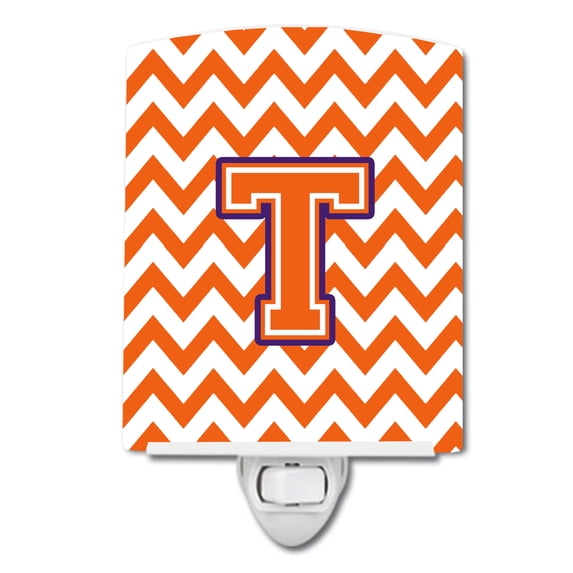 Caroline's Treasures CJ1062-TCNL Letter T Chevron Orange and Regalia Ceramic Night Light, 6x4x3", multicolor