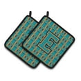 thumbnail image 1 of Caroline's Treasures CJ1063-EPTHD Letter E Football Aqua, Orange and Marine Blue Pair of Pot Holders, 7.5HX7.5W,, 1 of 2