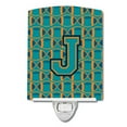 thumbnail image 1 of Letter J Football Aqua, Orange and Marine Blue Ceramic Night Light, 1 of 1