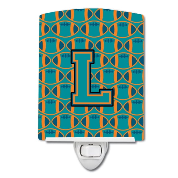 Caroline's Treasures CJ1063-LCNL Letter L Football Aqua, Orange and Marine Blue Ceramic Night Light, 6x4x3", multicolor