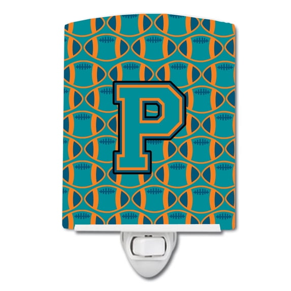 Letter P Football Aqua, Orange and Marine Blue Ceramic Night Light