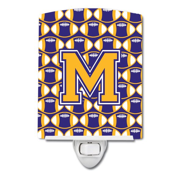 Letter M Football Purple and Gold Ceramic Night Light