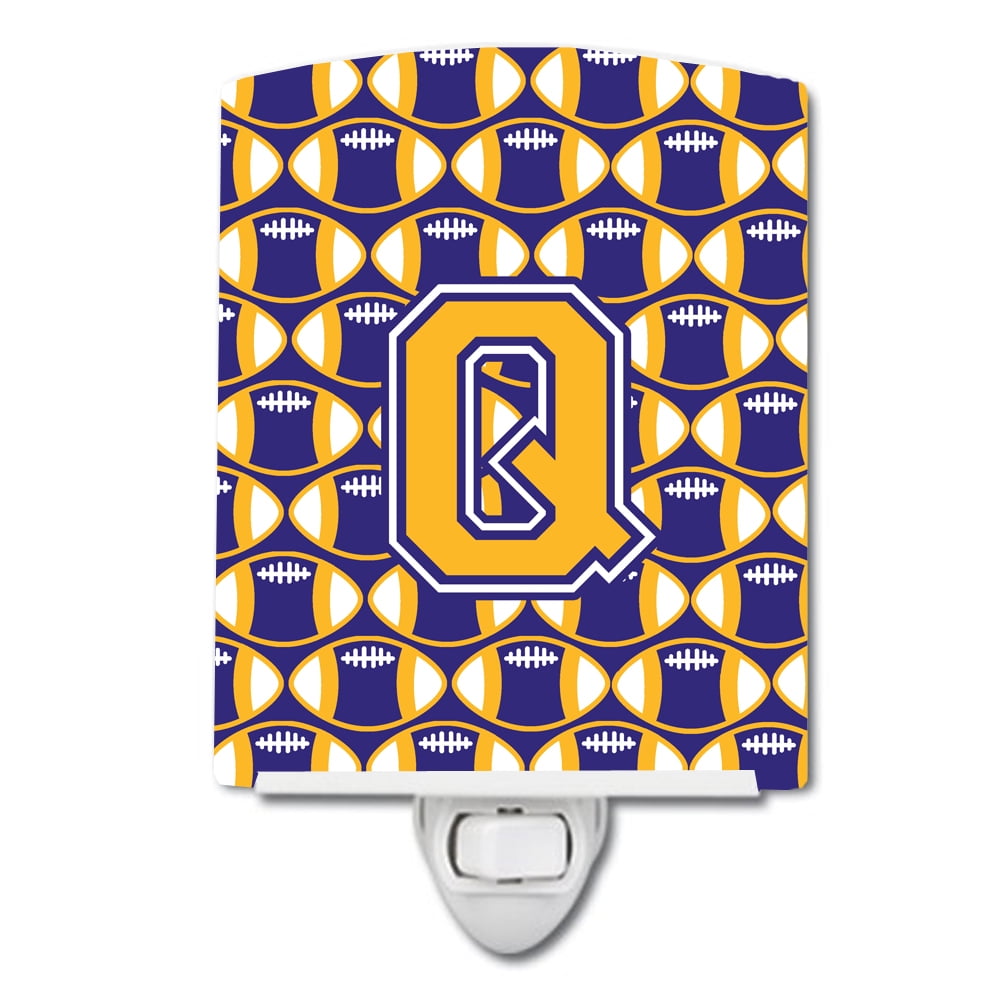 Letter Q Football Purple and Gold Ceramic Night Light