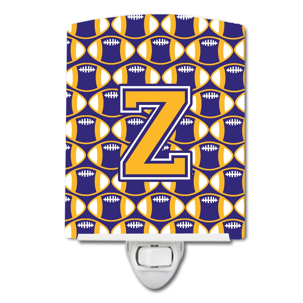 Letter Z Football Purple and Gold Ceramic Night Light