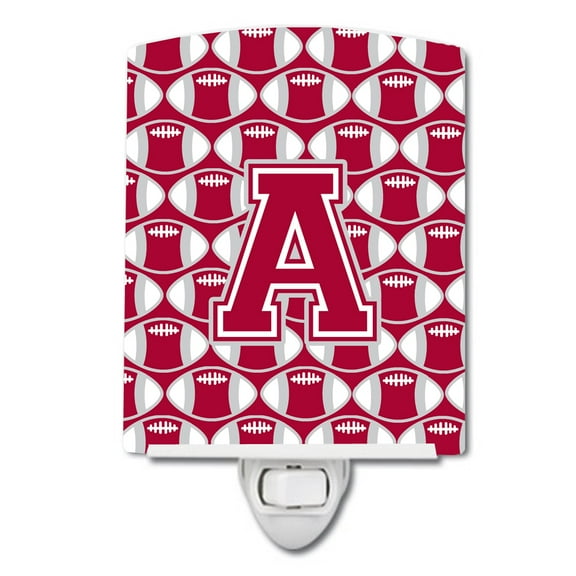 Caroline's Treasures CJ1065-ACNL Letter A Football Crimson, grey and white Ceramic Night Light, 6x4x3", multicolor