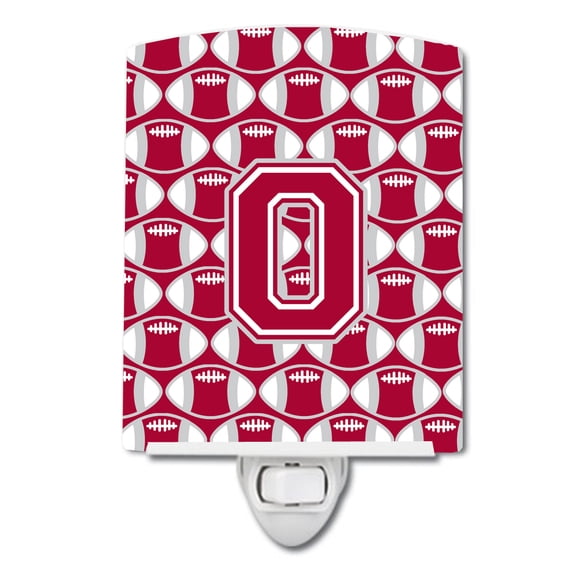 Caroline's Treasures CJ1065-OCNL Letter O Football Crimson, grey and white Ceramic Night Light, 6x4x3", multicolor