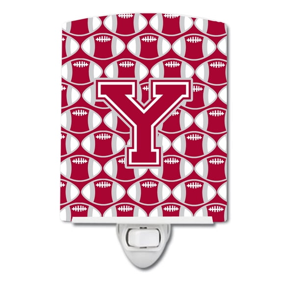 Caroline's Treasures CJ1065-YCNL Letter Y Football Crimson, grey and white Ceramic Night Light, 6x4x3", multicolor