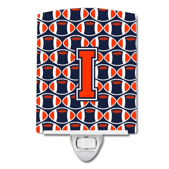 Caroline's Treasures CJ1066-ICNL Letter I Football Orange, Blue and white Ceramic Night Light, 6x4x3", multicolor