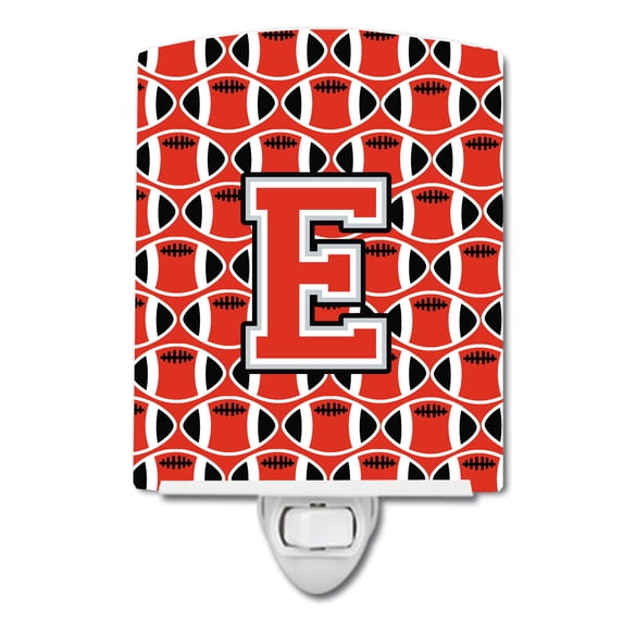Caroline's Treasures CJ1067-ECNL Letter E Football Scarlet and Grey Ceramic Night Light, 6x4x3", multicolor