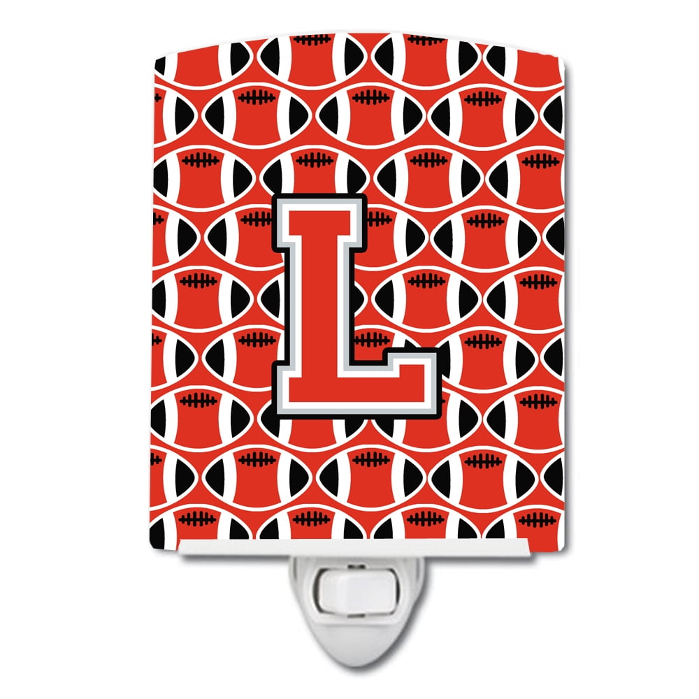 Caroline's Treasures CJ1067-LCNL Letter L Football Scarlet and Grey Ceramic Night Light, 6x4x3", multicolor