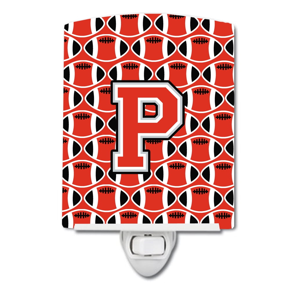 Caroline's Treasures CJ1067-PCNL Letter P Football Scarlet and Grey Ceramic Night Light, 6x4x3", multicolor