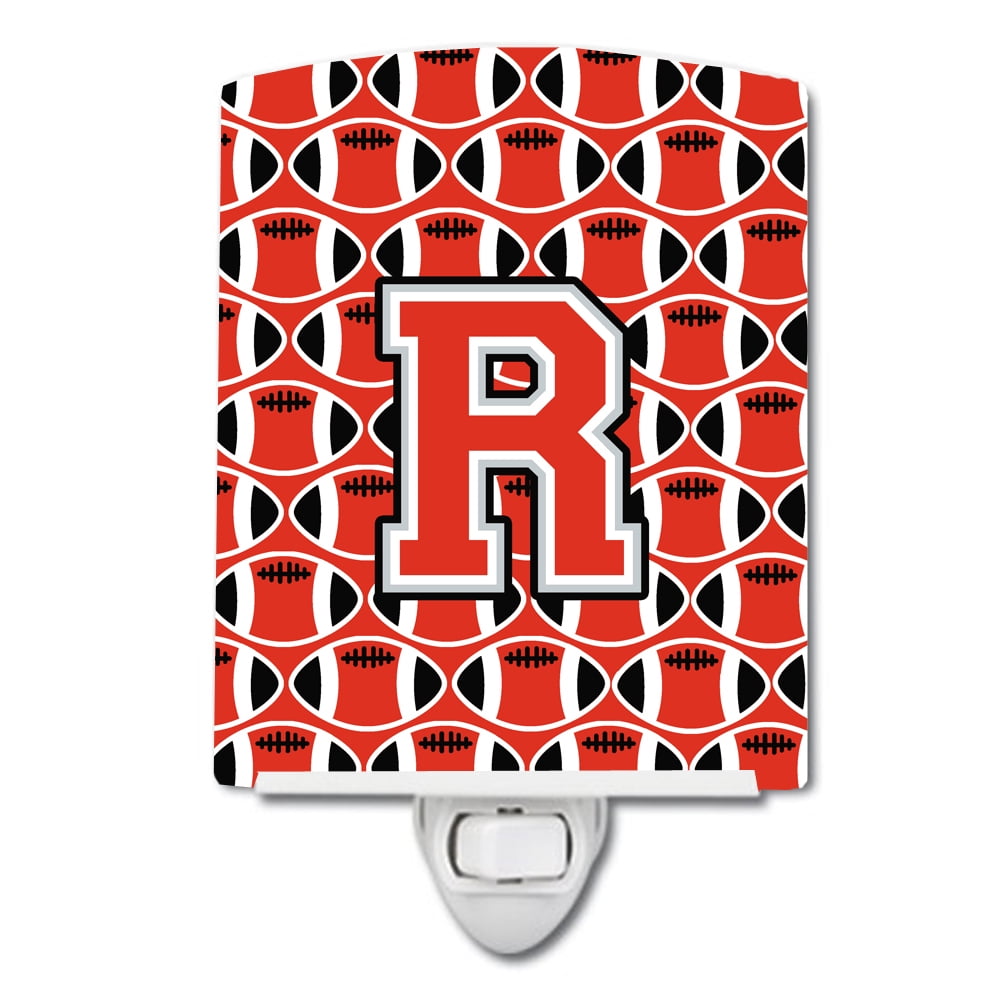 Caroline's Treasures CJ1067-RCNL Letter R Football Scarlet and Grey Ceramic Night Light, 6x4x3", multicolor