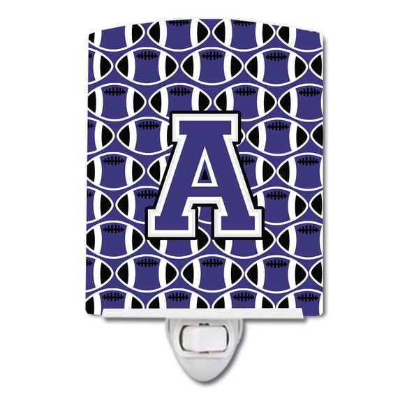 Letter A Football Purple and White Ceramic Night Light