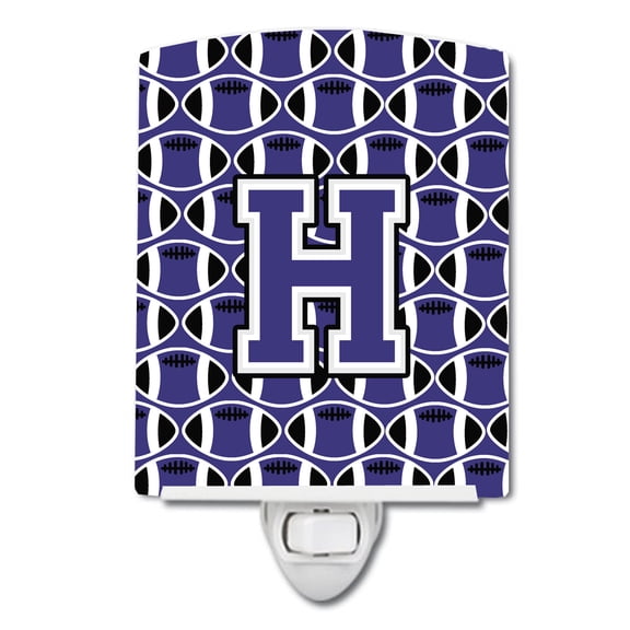 Caroline's Treasures CJ1068-HCNL Letter H Football Purple and White Ceramic Night Light, 6x4x3", multicolor