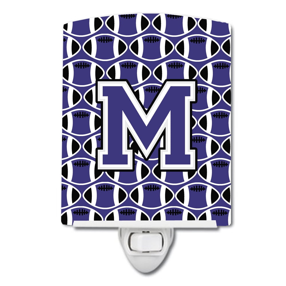 Letter M Football Purple and White Ceramic Night Light