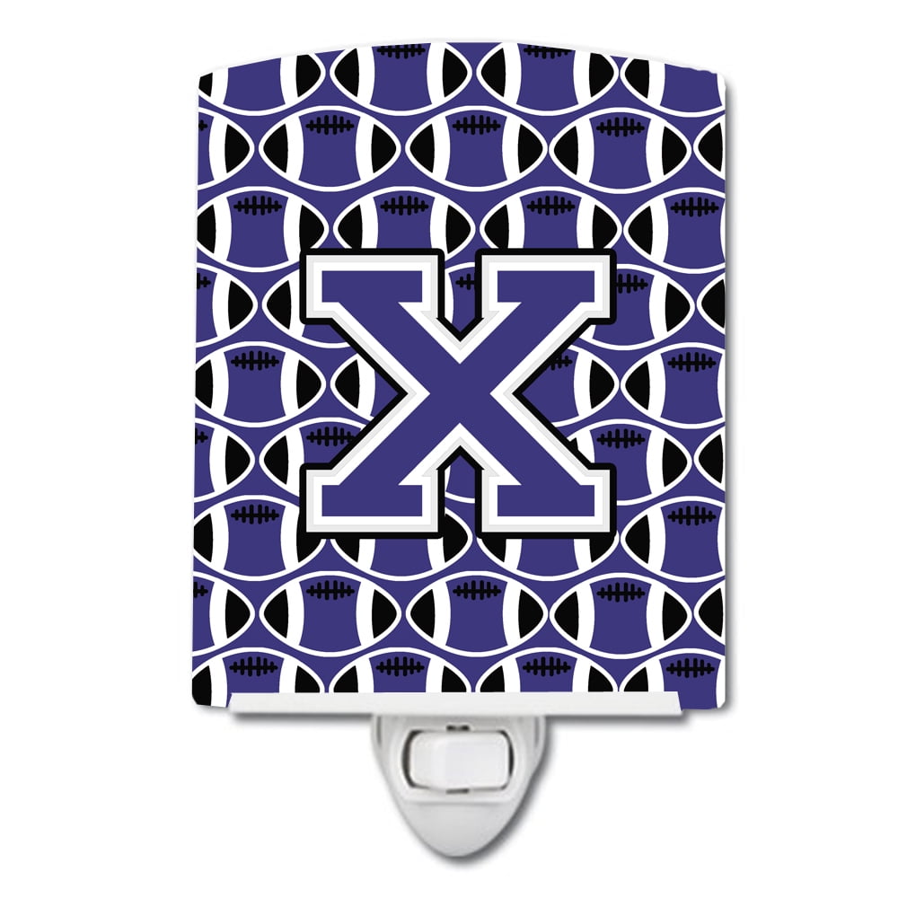 Caroline's Treasures CJ1068-XCNL Letter X Football Purple and White Ceramic Night Light, 6x4x3", multicolor
