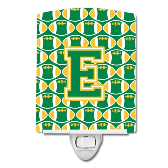 Caroline's Treasures CJ1069-ECNL Letter E Football Green and Gold Ceramic Night Light, 6x4x3", multicolor