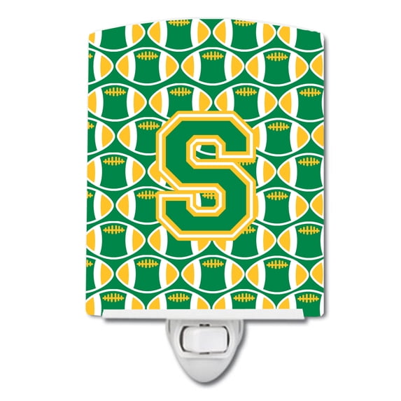 Caroline's Treasures CJ1069-SCNL Letter S Football Green and Gold Ceramic Night Light, 6x4x3", multicolor