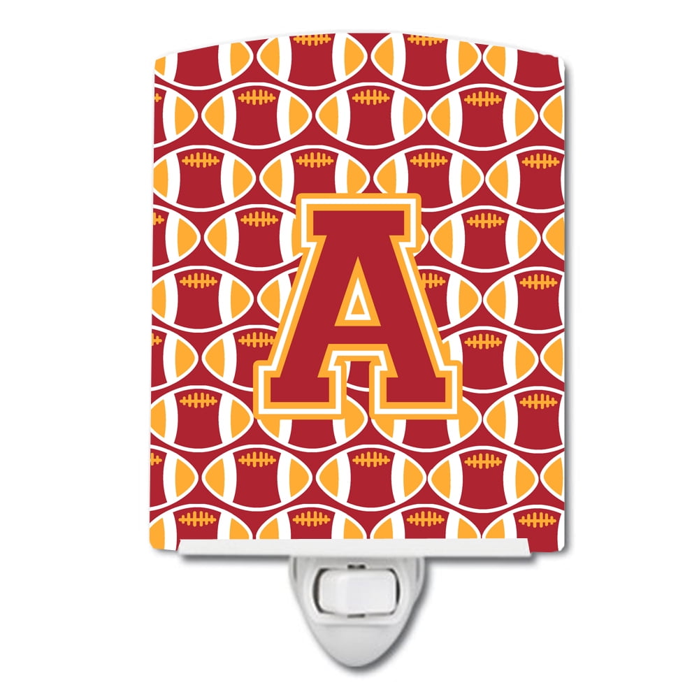 Caroline's Treasures CJ1070-ACNL Letter A Football Cardinal and Gold Ceramic Night Light, 6x4x3", multicolor
