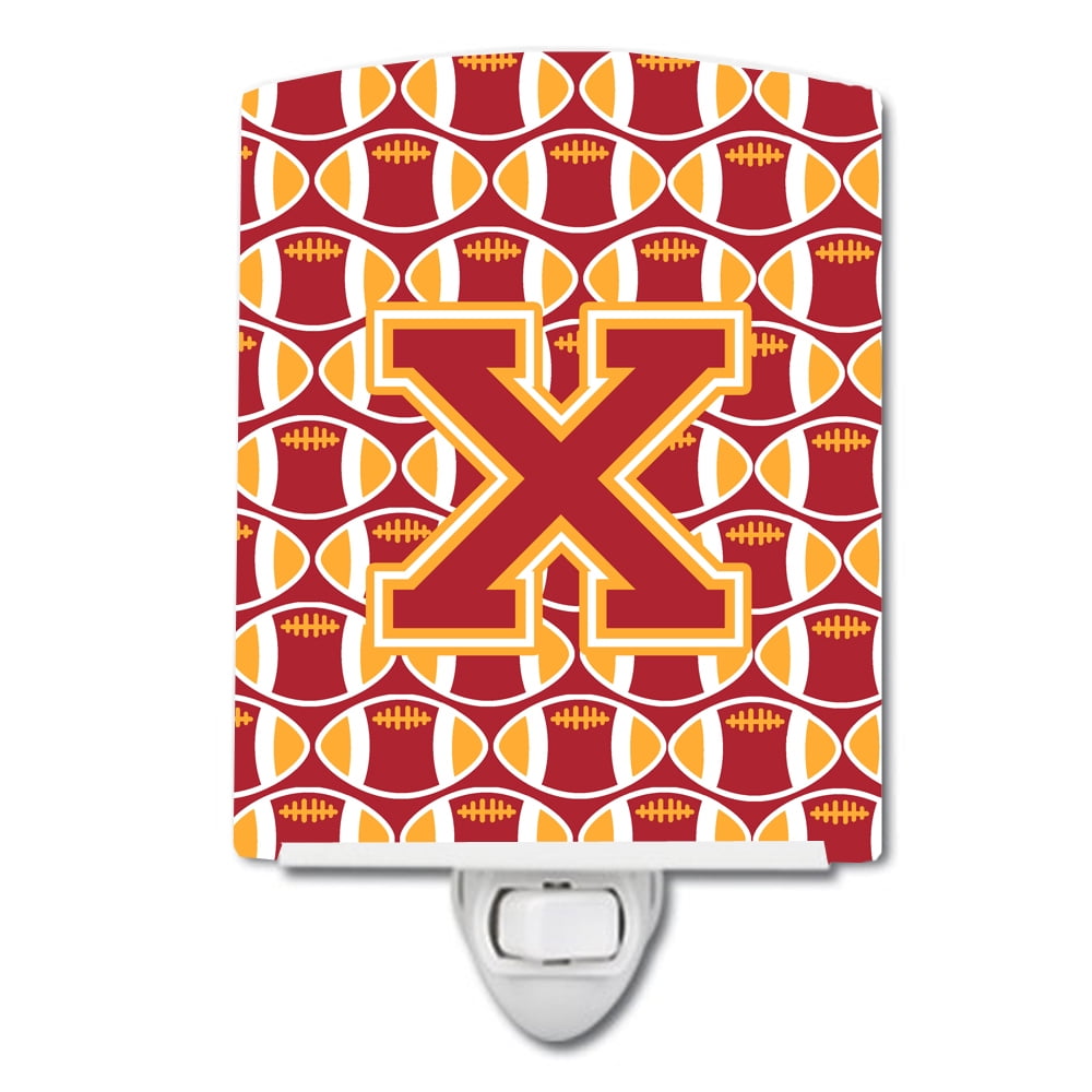 Caroline's Treasures CJ1070-XCNL Letter X Football Cardinal and Gold Ceramic Night Light, 6x4x3", multicolor